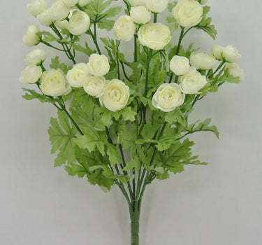 Golden Bell Mini Ranunculus Bush Cream 16" - Artificial Flowering Plants Silk