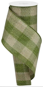 Moss Green/Beige Woven Royal Burlap Check Ribbon 4" X 10Yd - Evergreen Home and Floral