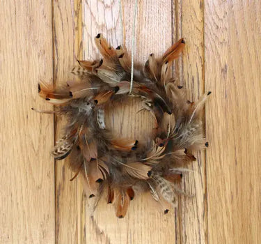 Natural Ringneck Pheasant Feather Wreath 7-8"D