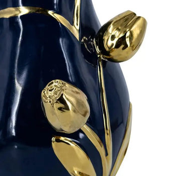 A&B Navy-Gold Ceramic 3D Tulip Vase 7.5" x 11" - Uncategorized Merchandise