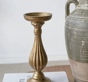 A&B Ornate Wooden Candle Holder with Antique Gold Finish 4.5"D x 11" - Candle Holders Merchandise