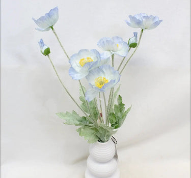 Supreme Poppy with Pot Blue 18" - Artificial Flowering Plants Silk