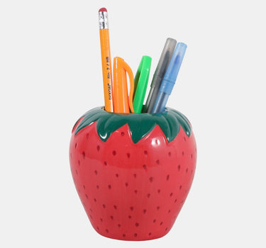 Sagebrook Red Strawberry Pencil Cup/Vase 4" - Vases Merchandise