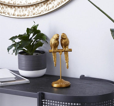Deco Marché Resin Gold Parrot Sculpture 3" x 3" x 9" - Sculptures & Statues Merchandise
