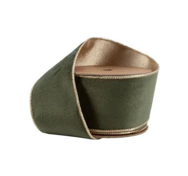 La Ribbons Reversible Classic Velvet Wired Ribbon Moss/Gold 2.5"Wx10yd - Velvet Ribbons Ribbon