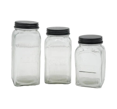 A&B Ribbed Clear Glass Kitchen Canister (3 Sizes) - Food Storage Containers Merchandise