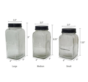 A&B Ribbed Clear Glass Kitchen Canister (3 Sizes) - Food Storage Containers Merchandise
