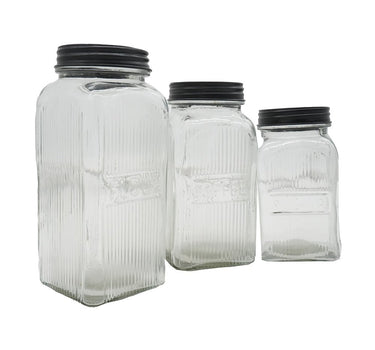 A&B Ribbed Clear Glass Kitchen Canister (3 Sizes) - Food Storage Containers Merchandise