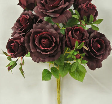 Golden Bell Rose Bud Bush Burgundy 19" - Artificial Flowering Plants Silk