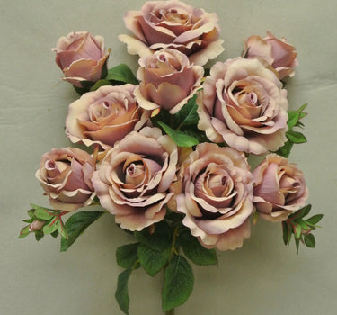 Golden Bell Rose Bud Bush Mauve 19" - Artificial Flowering Plants Silk