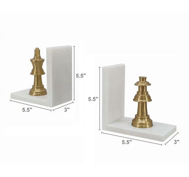 A&B Set of Two White Marble Chess Bookends 6" - Bookends Merchandise
