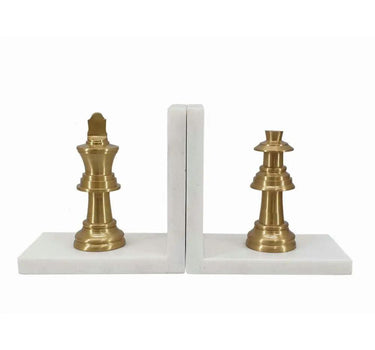 A&B Set of Two White Marble Chess Bookends 6" - Bookends Merchandise