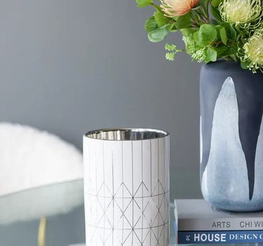 A&B Silver-White Vase 6.5"D x 8.5" - Vases Merchandise