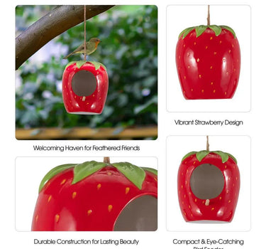 Sagebrook Strawberry Bird House/Feeder 6" - Birdhouses Merchandise