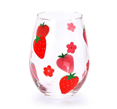 Diamond Star Strawberry Print Wine Glass 3.3"D x 5"H - Wine Glasses Merchandise