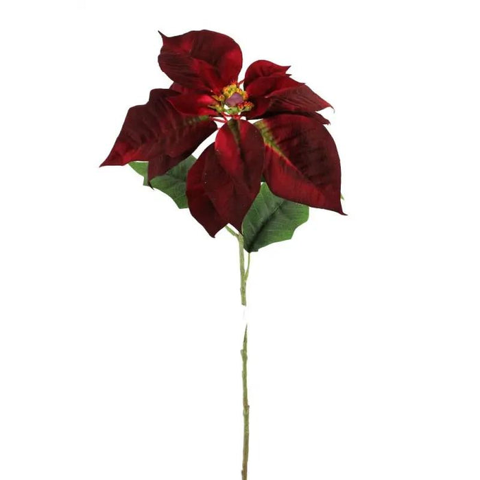 Burgundy Poinsettia Stem with Leaves 28"