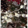 LED Snow Ball Garland 6' length; white fuzzy LED spheres on a string with pine cone accents
