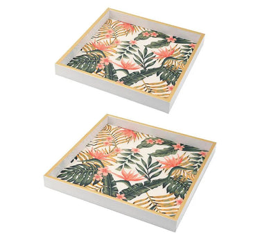 A&B Tropical Leaf Decorative Square Tray (2 Sizes) - Decorative Trays Merchandise