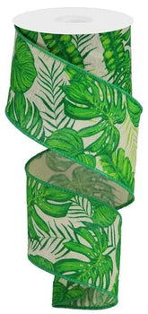 Tropical Leaves Ribbon 2.5" x 10 Yd - Evergreen Home and Floral