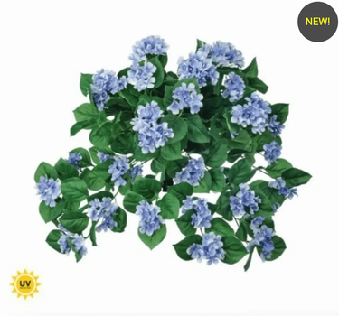 Regency UV Hydrangea Hanging Bush Blue 27" - Artificial Flowering Plants Silk