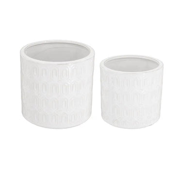 A&B White Ceramic Geometric Planter (2 Sizes) 6-7" - Uncategorized Merchandise