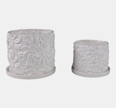 Sagebrook White Daisy Flower Planter (2 Sizes) 6-8" - Planters Merchandise