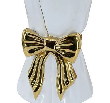 A&B White-Gold Ceramic Bow Vase 6" x 12 - Vases Merchandise