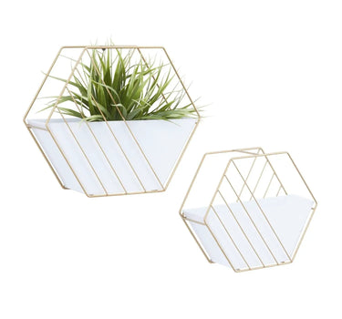 Deco Marché White Metal Geometric Hanging Planter Small 9"H - Planters Merchandise