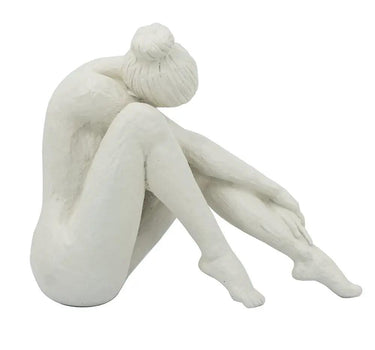 A&B White Stone-Resin Seated Woman Figurine 10.5" x 9" - Sculptures & Statues Merchandise