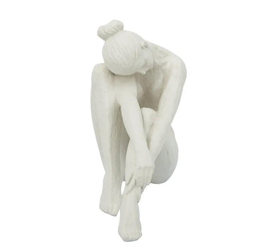 A&B White Stone-Resin Seated Woman Figurine 10.5" x 9" - Sculptures & Statues Merchandise
