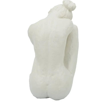 A&B White Stone-Resin Seated Woman Figurine 10.5" x 9" - Sculptures & Statues Merchandise
