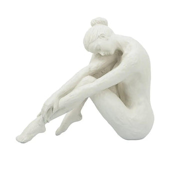 A&B White Stone-Resin Seated Woman Figurine 10.5" x 9" - Sculptures & Statues Merchandise