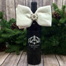 D Stevens White Velvet Bottle Bow with Pearl Center 6" - Wine Bottle Holders