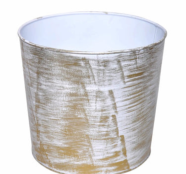 SNK White/Gold Metal Round Planter 4"H x 5"D - Planters Merchandise